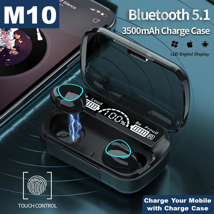 M10 TWS Wireless Earbuds – Bluetooth 5.1 Stereo Sound & Power Bank Case 🎧🔋