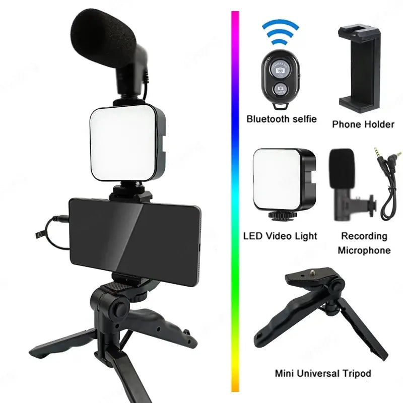 ProStream 4-in-1 Smartphone Vlogging Kit – Ultimate Content Creator Rig with LED Lighting & Shotgun Mic
