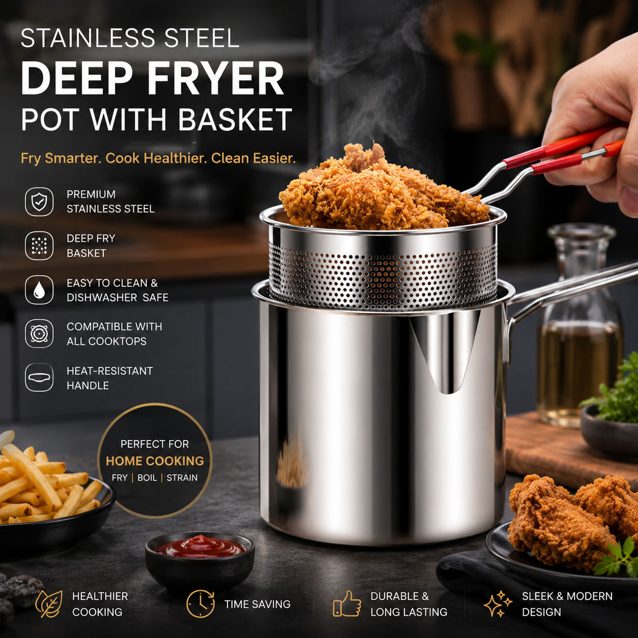 *Stainless Steel Mini Deep Fryer Pot – Compact Cooking Solution* 🍟✨