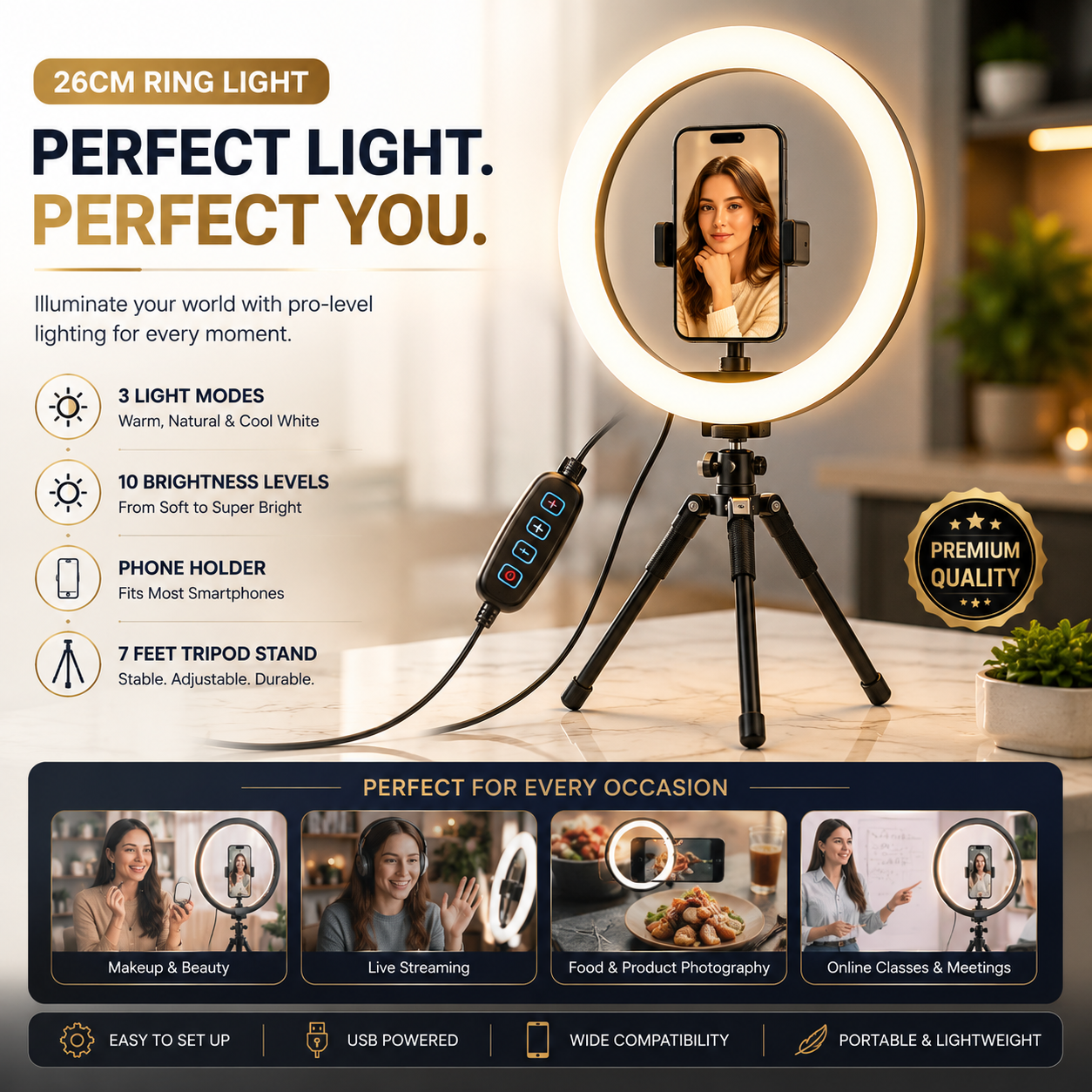 26 cm Ring Light with 7 Feet Tripod Stand – Professional Content Creation Setup* 🎬✨