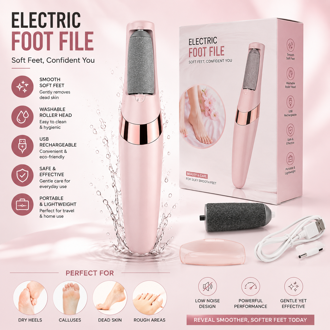 *Electric Foot File & Callus Remover – Smooth Feet in Minutes* 👣