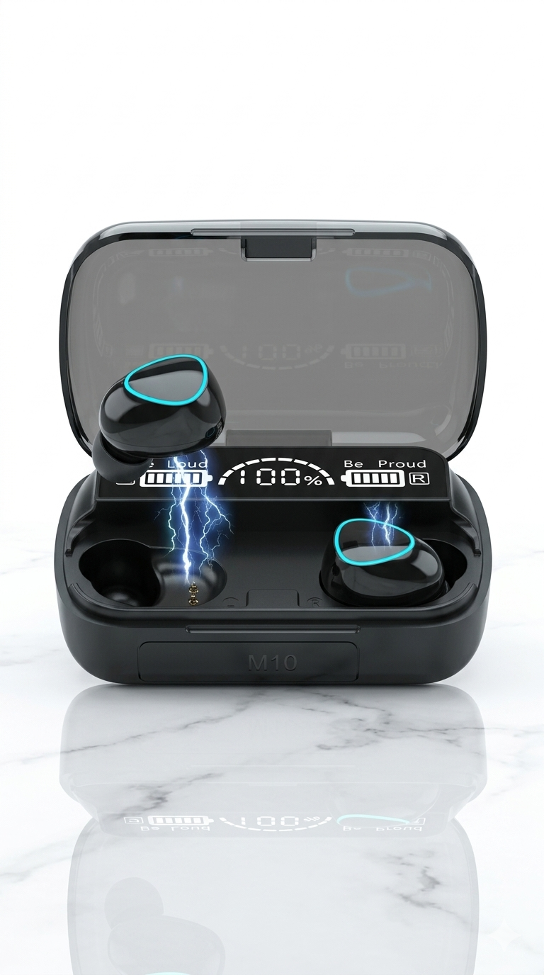 M10 TWS Wireless Earbuds – Bluetooth 5.1 Stereo Sound & Power Bank Case 🎧🔋