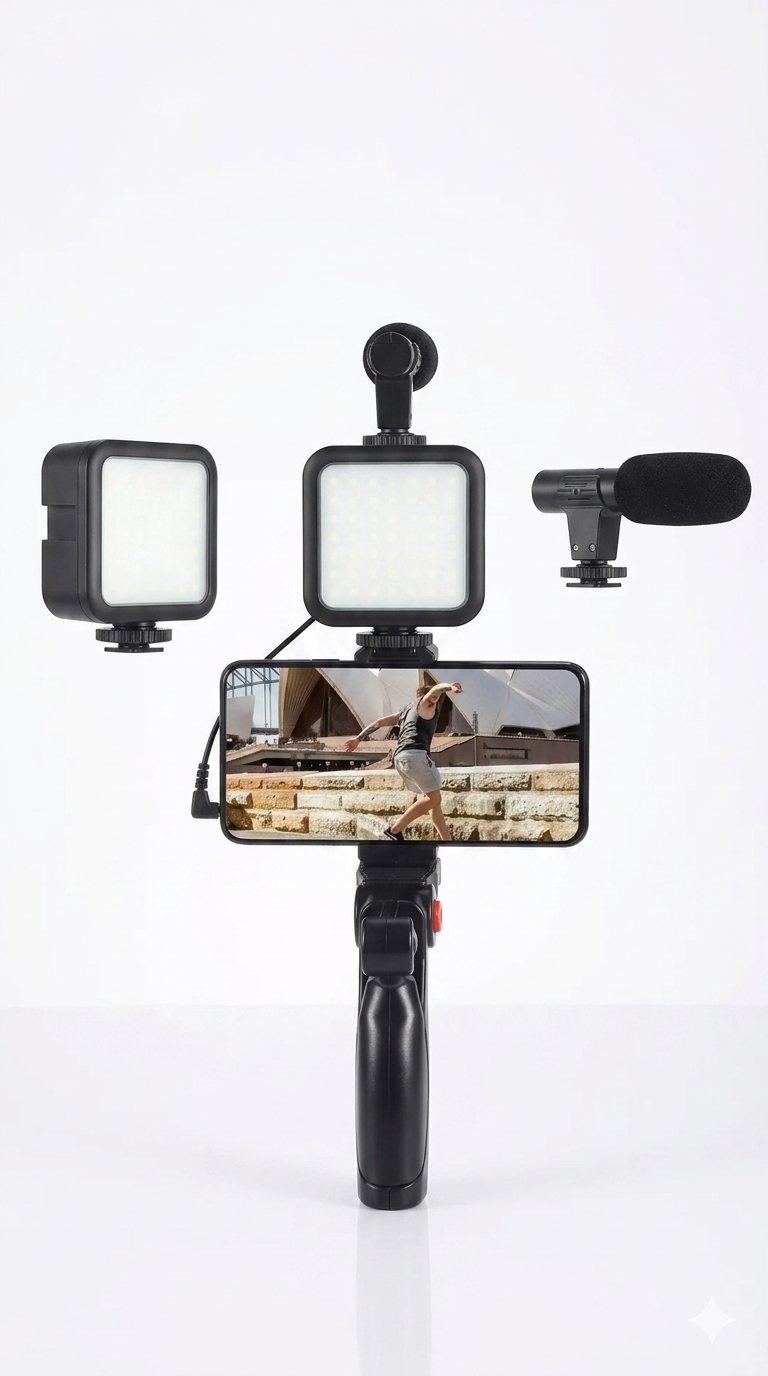 ProStream 4-in-1 Smartphone Vlogging Kit – Ultimate Content Creator Rig with LED Lighting & Shotgun Mic